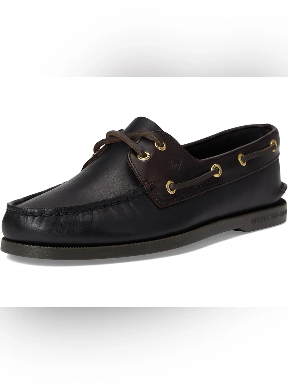 New Sperry Topsider AO 2-Eye Boat Shoe in Black/Brown Leather Mens 8M